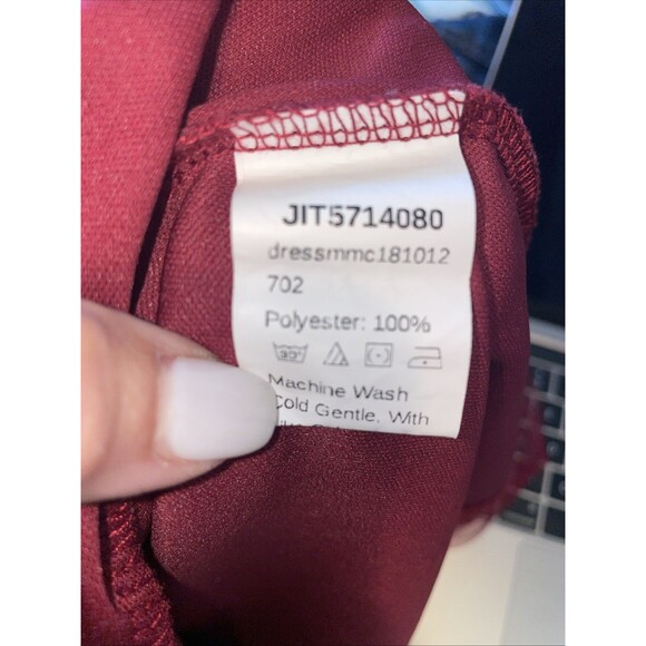 Fairy Grunge Boho Chic SHEIN Belle Plunging Neck Mesh-Overlay Dress Maroon S - Picture 8 of 10